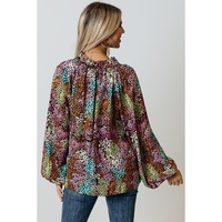 Azura Exchange Vibrant Floral Tie V Neck Puff Sleeve Blouse - 2XL