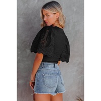 Azura Exchange Eyelet Sleeve Ribbed Knit Top - XL