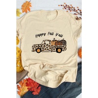 Azura Exchange Leopard Truck Pumpkin Graphic Tee - Khaki - 2XL
