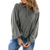 Azura Exchange Washed Snap Buttons Lantern Sleeve Pullover Sweatshirt - 2XL
