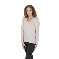 Crown of Edinburgh Cashmere Women's Premium Italian Cashmere V-Neck Sweater in Grey - 40 EU