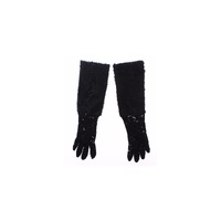 Luxury Black Wool Lace and Xiangao Lamb Fur Gloves 7.5 Women