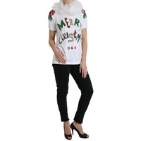 Dolce & Gabbana Women's White Cotton Christmas Sequin Fur T-shirt - 38 IT