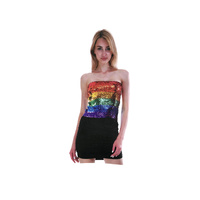 Womens SEQUIN BANDEAU CROP TOP Sparkling Sparkly Costume Tube - Rainbow