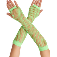 12x Long Elbow Length Fishnet Gloves Fingerless 70s 80s Womens Costume Party Bulk in Fluro Green