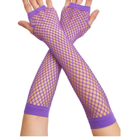 12x Long Elbow Length Fishnet Gloves Fingerless 70s 80s Womens Costume Party Bulk in Purple