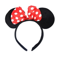 Minnie Mouse Headband Costume Halloween Party Hair Head Band w/ Bow - Black/Red