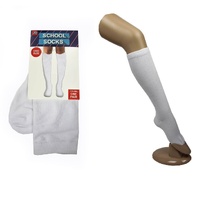 1 Pair SCHOOL SOCKS Plain Knee High Cotton Girls Boys Unisex - White - One Size Fits Most