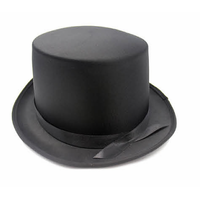 SATIN TOP HAT Costume Party Cap Fancy Dress Trilby Fedora One Size - Black