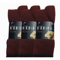 3 Pairs MERINO WOOL SOCKS Mens Heavy Duty Premium Thick Work Socks Cushion - Burgundy - 11-14