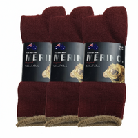 3 Pairs MERINO WOOL SOCKS Mens Heavy Duty Premium Thick Work Socks Cushion - Burgundy - 6-11