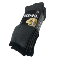3 Pairs MERINO WOOL SOCKS Mens Heavy Duty Premium Thick Work Socks Cushion - Dark Grey - 6-11