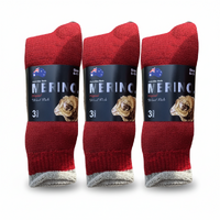 3 Pairs MERINO WOOL SOCKS Mens Heavy Duty Premium Thick Work Socks Cushion - Red - 11-14