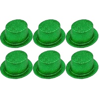 6x Glitter Top Hat Fancy Party Plastic Costume Tall Cap Fun Bulk - Green