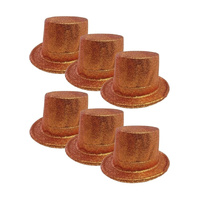 6x GLITTER TOP HAT Fancy Party Plastic Costume Tall Cap Fun Dress Up BULK - Orange - One Size