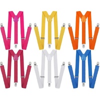 6x Mens Suspenders Braces Adjustable Strong Clip On Elastic Formal Wedding BULK - Assorted Colour Pack