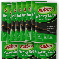 12 Pairs Sabco Heavy Duty Latex Gloves w/ Cotton Lining - Large Size