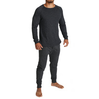 2pcs Set Mens Merino Wool Blend Long Sleeve Thermal Top & Long Johns Pants Underwear - Black - M