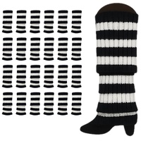 24x Womens Leg Warmers Disco Winter Knit Dance Party Crochet Legging Socks Costume - Black/White Stripe