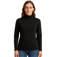 Ladies SKIVVY Womens Long Sleeve Plain Top Warm Turtleneck Cotton High Neck in Black - L