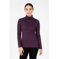 Ladies SKIVVY Womens Long Sleeve Plain Top Warm Turtleneck Cotton High Neck - Plum - X-Small