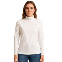 Ladies SKIVVY Womens Long Sleeve Plain Top Warm Turtleneck Cotton High Neck in White - L