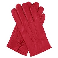 Dents Mens Genuine Full Grain Leather Gloves 3 Point Stitch Fleece Lined Warm Winter in Red - Large