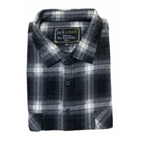 Mens Flannelette Long Sleeve Shirt 100% Cotton Authentic Flannel - Half Placket - Black - 3XL