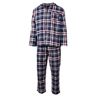 Mens Flannelette Pyjama Set Sleepwear Soft 100% Cotton PJs Two Piece - Navy/Red Check - XL