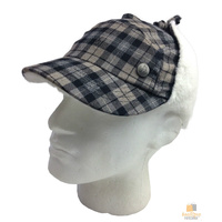 KANGOL Plaid Supre Ushanka Sherpa Chullo Lined Hat Warm Winter Ear Trapper Flying - Black/Grey - S/M