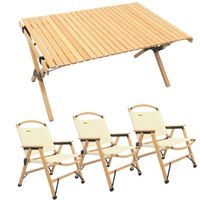 4 Chairs & 1 Table Set Bamboo Camping Folding Portable Outdoor Picnic Travel BBQ