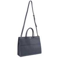 Morrissey Italian Structured Leather Tote Unisex Computer Bag Handbag - Navy