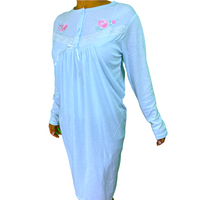 Womens Ladies Cotton Nightie Night Gown Pajamas Pyjamas Sleepwear PJ - Blue - 16