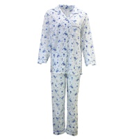 Womens PYJAMAS PJs Set Pajamas Ladies Cotton PJ Womens Long Sleeve Sleepwear - Blue - 16