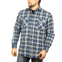 Jacksmith Quilted Flannelette Shirt Mens Jacket 100% Cotton Padded Warm Winter Flannel - Navy/Light Blue - XL