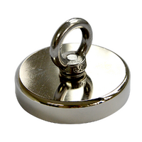 Round Neodymium Fishing Magnet with Countersunk Hole and Eyebolt, 500 LBS pull