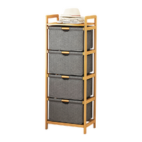 Bamboo Shelf with Storage Hamper – Wooden Organiser with 4 Laundry Bags