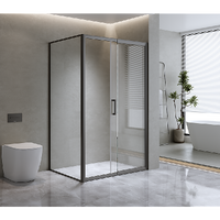 150mm Adjustable (1700x800mm) Single Door Corner Sliding Glass Shower Screen in Black