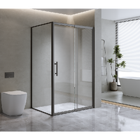 150mm Adjustable (2000x800mm) Single Door Corner Sliding Glass Shower Screen in Black