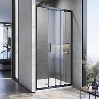185-200cm Adjustable Wall to Wall Sliding Glass Shower Door in Black