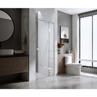 100cm Wall-to-Wall Frameless Shower Screen – Nickel F-Brackets with SS Hinges & Square Double Pull Handle