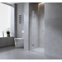 100cm Wall-to-Wall Frameless Shower Screen – Gold Wall & Floor Channel with Brass Hinges & Square Double Pull Handle