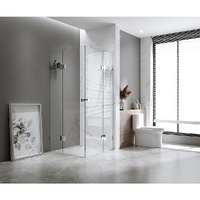 100x120cm Double Door Corner Shower Screen with White Brackets and SS Hinges, Square double pull Handle