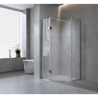 100cm Frameless Diamond Shower Screen – Channels with SS Hinges in Nickel, Square Knob Handles