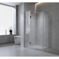 100cm Frameless Diamond Shower Screen with Nickel Brackets and Brass Hinges, Square Double Pull Handle