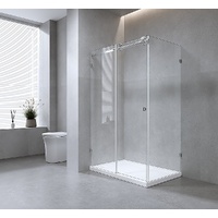 120x100cm Frameless Glass Sliding Corner Shower with Black Rail and Hardware