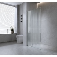 90cm Reeded Single Shower Glass Screen with Gunmetal Wall Channel