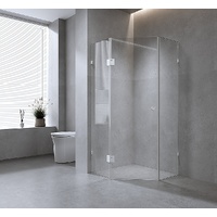 100cm Frameless Diamond Shower Screen with Chrome Brackets and SS Hinges, Round Handle