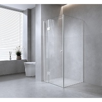 110x100cm Corner Frameless Shower Screen with Black Channel and SS Hinges, Round Handle