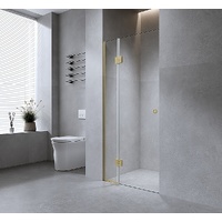 110cm Wall to Wall Frameless Shower Screen with Black Channel and SS Hinges , Round Handle
